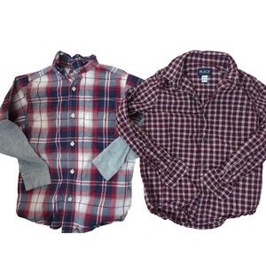 2 Oshkosh Place Boys 7/8 Red Checkered Plaid Long Sleeve Button Up Shirts